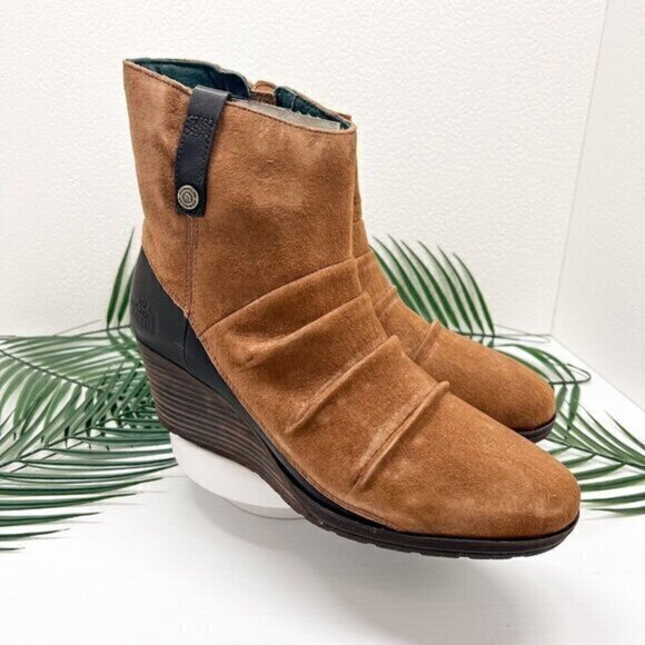The North Face Bridgeton Wedge Zip Ankle Boots Size 10.5 Brown Suede Leather NWB - Picture 1 of 13